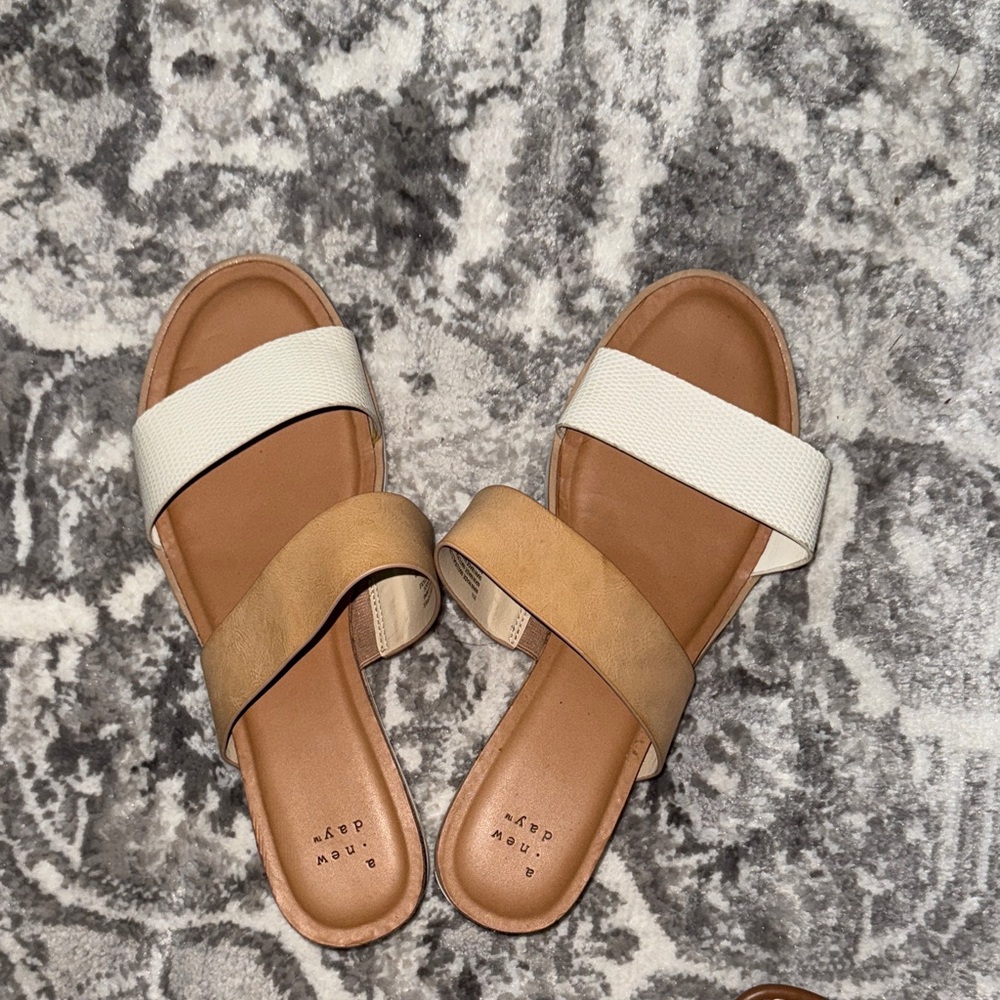 a new day Tan and White Sandals